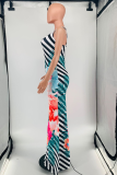 Black Sexy Print High Opening Off the Shoulder Irregular Dress Dresses
