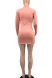 Pink Sexy Solid Patchwork Fold Asymmetrical Half A Turtleneck Irregular Dress Dresses