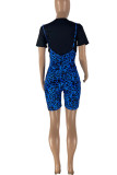 Yellow Fashion Casual Print Leopard Basic O Neck Short Sleeve Two Pieces