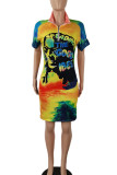 Colour Street Print Patchwork Zipper Collar Straight Dresses