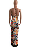 Multi-color Sexy Print Hollowed Out Backless Halter Sheath Dresses