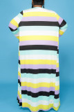 Rainbow Color Casual Striped Print Patchwork Strapless Long Sleeve Two Pieces