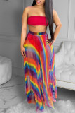 Red Fashion Sexy Print See-through Backless Strapless Sleeveless Two Pieces