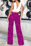 Rose Red Sexy Animal Print Print Hollowed Out Straight Mid Waist Speaker Full Print Bottoms