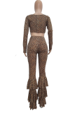 Leopard Print Sexy Leopard Patchwork O Neck Long Sleeve Two Pieces
