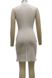 White Sexy Solid Mesh Half A Turtleneck Pencil Skirt Dresses