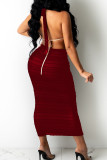 Black Sexy Print Hollowed Out Patchwork Halter Pencil Skirt Plus Size Two Pieces
