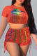 Orange Sexy Casual Print Patchwork O Neck Short Sleeve Two Pieces