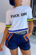 White Fashion Casual Letter Print Patchwork O Neck Short Sleeve Two Pieces
