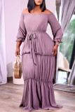 Grey Casual Solid Bandage Patchwork Off the Shoulder Cake Skirt Dresses