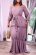 Grey Casual Solid Bandage Patchwork Off the Shoulder Cake Skirt Dresses