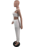 White Casual Solid Patchwork O Neck Sleeveless Two Pieces