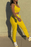 Yellow Casual Sportswear Solid Vests Pants U Neck Sleeveless Two Pieces