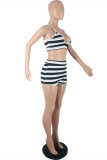 Black And White Fashion Sexy Striped Print Backless Swimwears