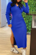 Blue Sexy Solid Backless O Neck Irregular Dress Dresses