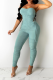 Blue Sexy Solid Patchwork Strapless Skinny Jumpsuits