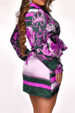 Purple Sexy Print Patchwork Shirt Dress Dresses