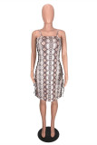 Grey Fashion Sexy Print Backless Spaghetti Strap Sleeveless Dress