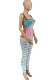 Pink Casual Print Patchwork Skinny Jumpsuits