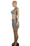 Grey Sexy Casual Solid Backless Spaghetti Strap Sleeveless Two Pieces