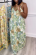 Green Sexy Print Patchwork Spaghetti Strap Straight Dresses