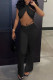 Black Fashion Sexy Solid Backless Halter Sleeveless Two Pieces