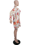 Multicolor Fashion Casual Print Without Waist Chain Turndown Collar Shirt Dress