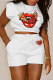 White Casual Print Patchwork O Neck Short Sleeve Two Pieces