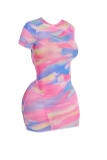 Pink Sexy Patchwork Tie-dye O Neck Pencil Skirt Dresses