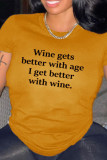 Ink Green Casual Letter Print Patchwork O Neck T-Shirts