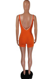Pink Casual Sportswear Letter Print Backless U Neck Skinny Romper