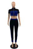 Red Sportswear Solid Patchwork V Neck Short Sleeve Two Pieces