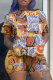 Yellow Casual Print Patchwork O Neck Short Sleeve Two Pieces