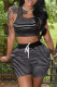 Black Fashion Casual Striped Print Vests U Neck Sleeveless Two Pieces