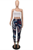 Colour Sexy Casual Print Tassel Backless Spaghetti Strap Sleeveless Two Pieces