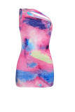 Pink Sexy Print Hollowed Out Patchwork Oblique Collar Pencil Skirt Dresses