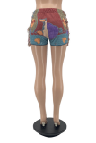 Blue Casual Print Tassel Patchwork Straight Mid Waist Straight Full Print Bottoms