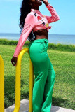 Green Fashion Casual Solid Pocket Regular High Waist Conventional Solid Color Bottoms