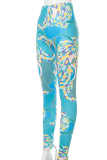 Green Sexy Print Mesh Skinny High Waist Pencil Full Print Bottoms