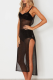 Black Sexy Solid See-through Mesh U Neck Irregular Dress Dresses
