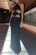 Black Sexy Solid Hollowed Out Halter Trumpet Mermaid Dresses