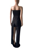 Black Fashion Sexy Solid Backless Strapless Regular Jumpsuits
