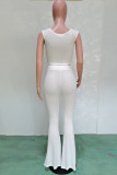 White Sexy Casual Solid Patchwork Square Collar Sleeveless Two Pieces
