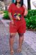 Red Casual Print Patchwork V Neck Loose Rompers