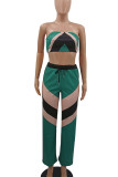 Fluorescent Green Casual Color Lump Print Patchwork Strapless Sleeveless Two Pieces