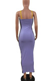 Purple Sexy Print Patchwork Spaghetti Strap Pencil Skirt Dresses
