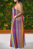 Yellow Casual Print Patchwork Spaghetti Strap Straight Dresses