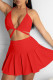 Red Casual Solid Bandage Patchwork Halter Two Pieces