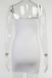 White Sexy Solid Patchwork Spaghetti Strap Sling Dress Dresses