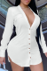 White Casual Solid Patchwork Turndown Collar Shirt Dress Dresses